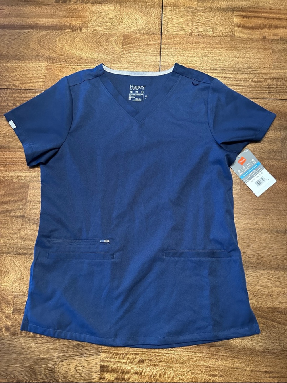 Hanes Navy V-Neck Scrub  with Zipper Pocket